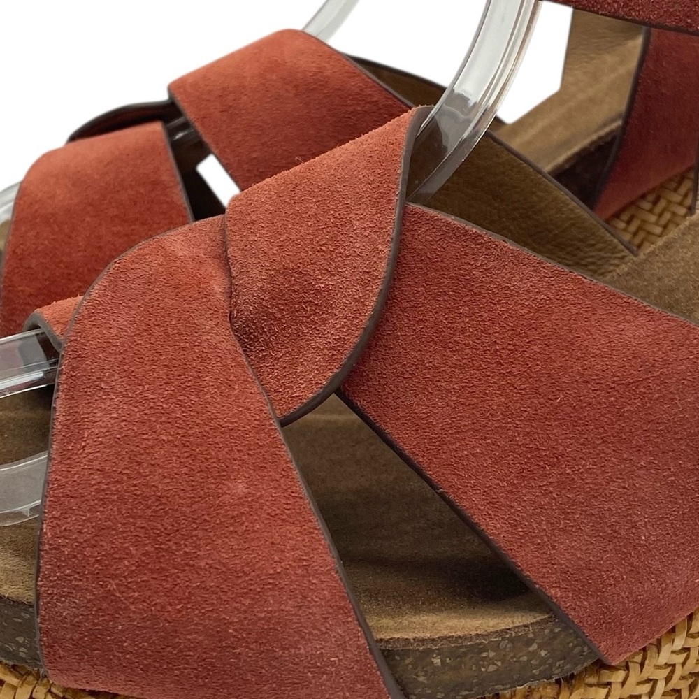 Sofft Womens Shoes Casidy Wedge Sandals 9.5 Coral Orange Suede Leather Platform - Picture 3 of 14